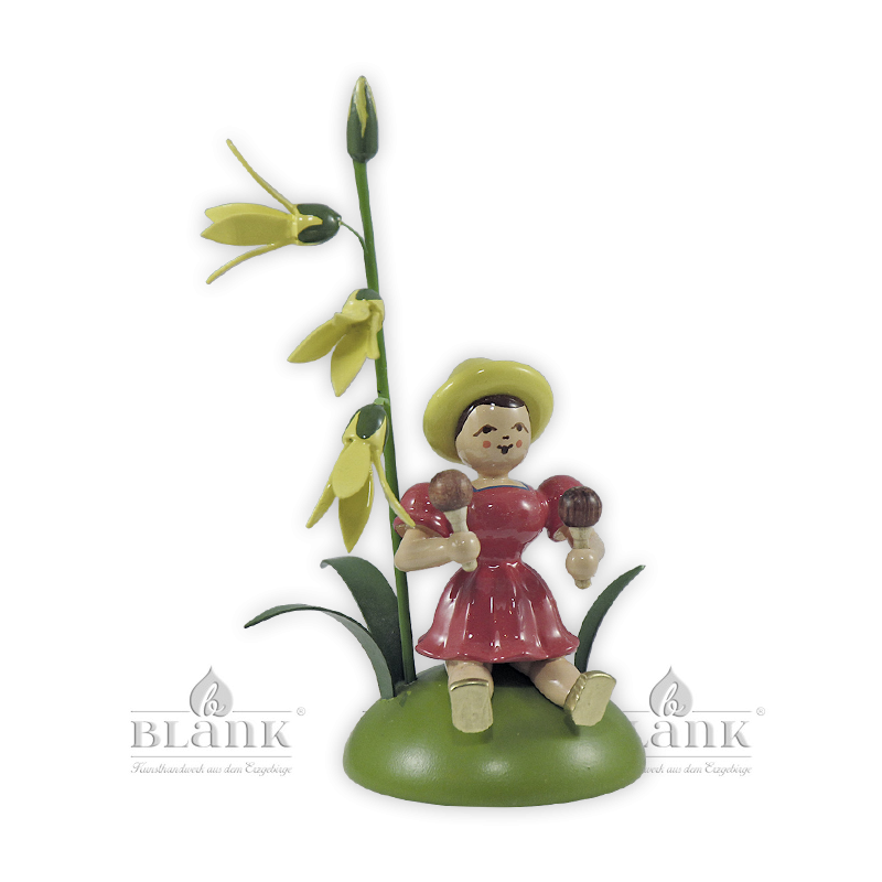 Flower Child with Forsythia and Maracas, sitting