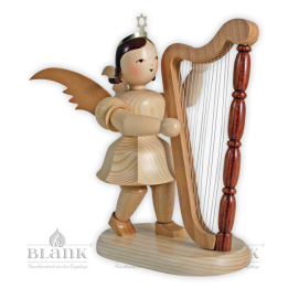 EKM 008 Angel with Pleated Skirt and Harp, 22 cm