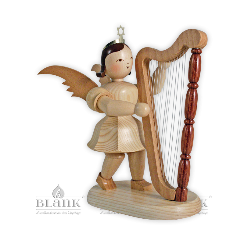 Angel with Short Pleated Skirt and Harp, 20 cm