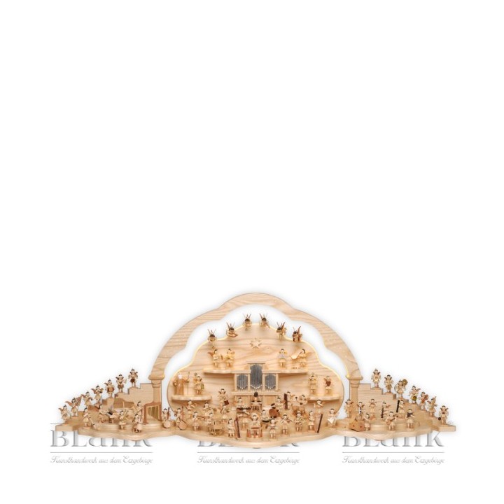 Dekorationsbeispiel komplette Engelwolke mit Seitenteilen, Wolkenrückwand, Engelstufe, Wolkenbogen und Engeln