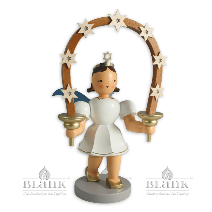 Angel with Short Pleated Skirt and Arch of Stars, 20 cm, electric, coloured