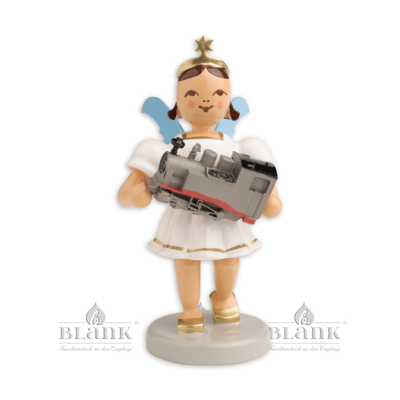 EKF-MF 011 Angel with Short Pleated Skirt and Model Train, coloured