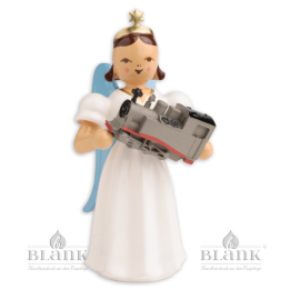 ELF-MF 011 Angel with Long Pleated Robe and Model Train, coloured