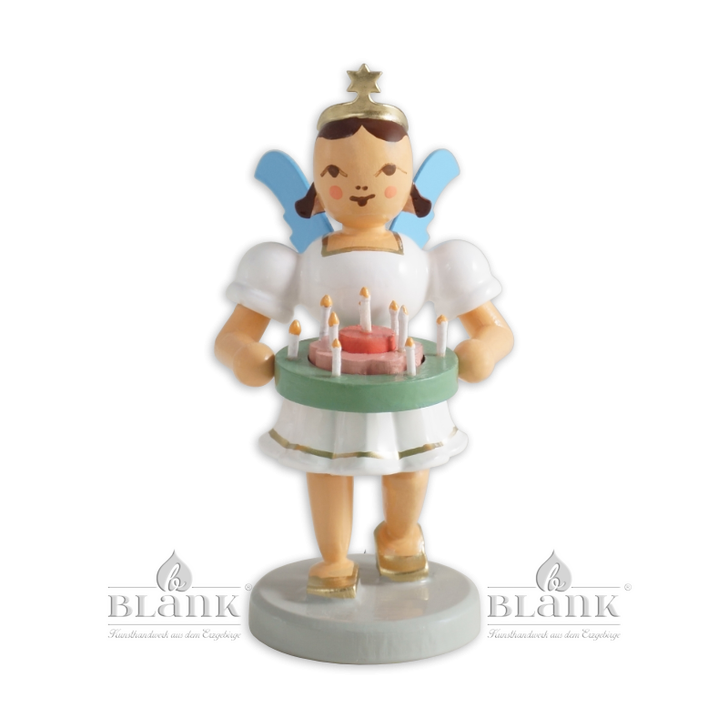 EKF 084 Angel with Short Pleated Skirt and Holiday Wreath, coloured