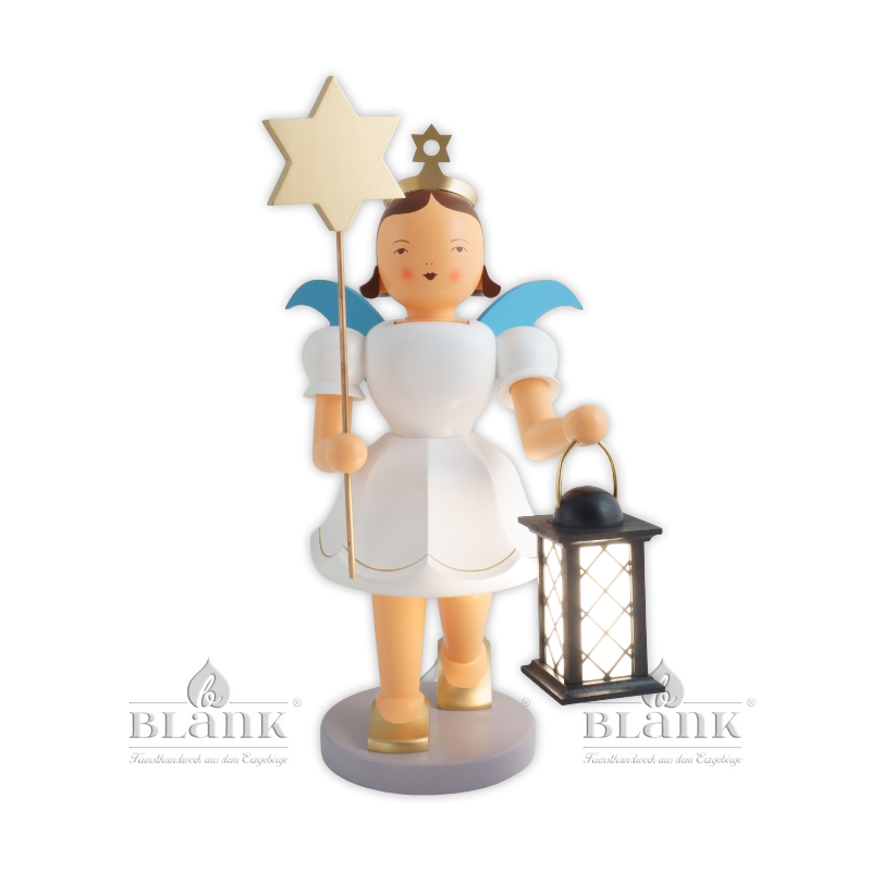 EKFG 047 E Angel with Short Pleated Skirt and Lantern/Star, electric, 50 cm, coloured