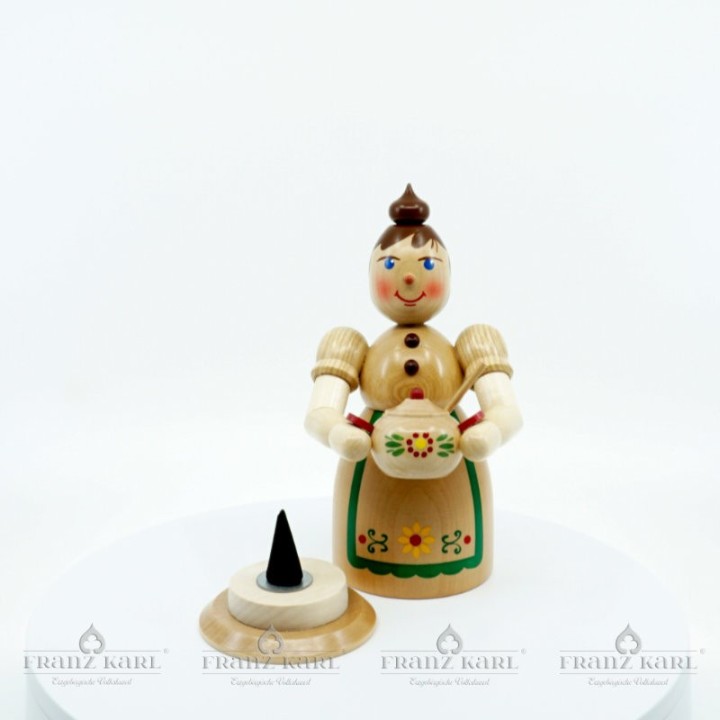 Incense smoking woman with terrine, natural - 17 cm (6.7 inches)