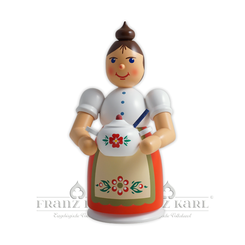 Incense smoking woman with apron and terrine