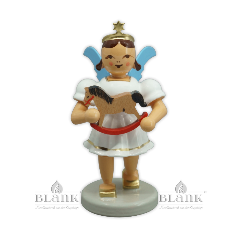 EKF-MF 008 Angel with Short Pleated Skirt and Rocking Horse, coloured