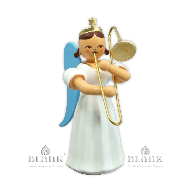 ELF 004 Angel with Long Pleated Robe and Slide Trombone, coloured