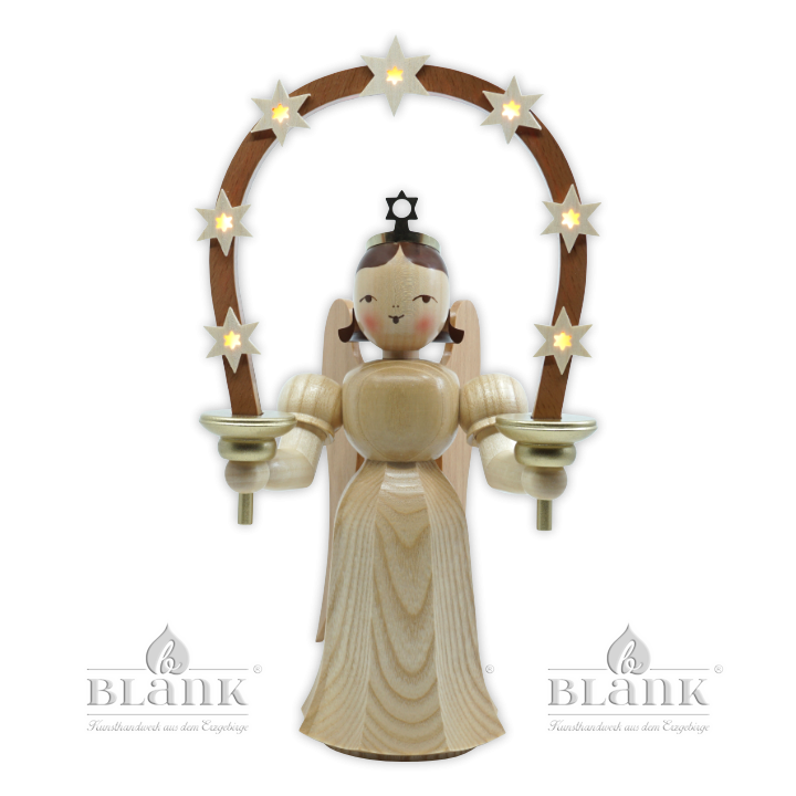ELM 036 E Angel with Long Pleated Robe and Arch of Stars, 28 cm, electric