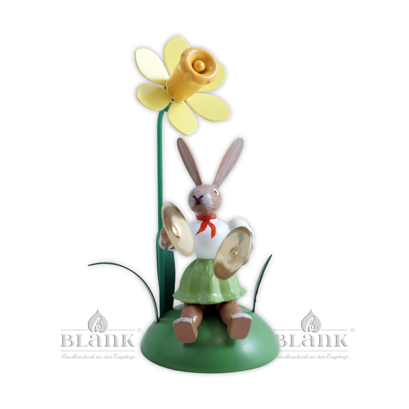 OHS 013 Sitting Easter Bunny with Cymbals and Daffodil, coloured