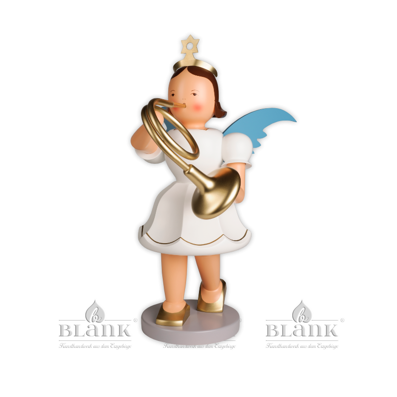 EKFG 015 Angel with Short Pleated Skirt and French Horn, 50 cm, coloured