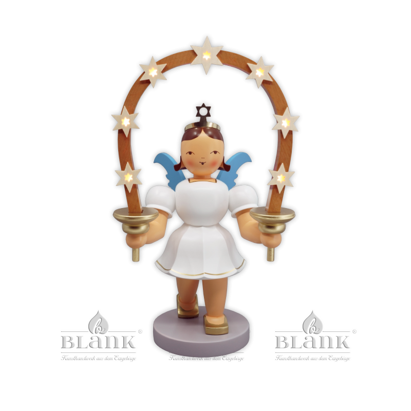 EKFM 036 E Angel with Short Pleated Skirt and Arch of Stars, 20 cm, electric, coloured