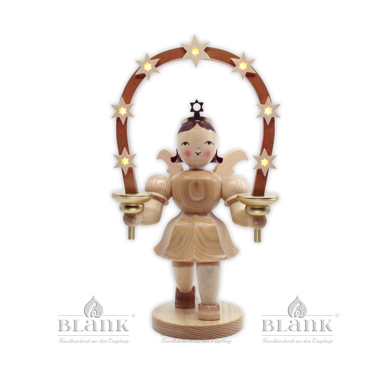 EKM 036 E Angel with Short Pleated Skirt and Arch of Stars, 20 cm, electric