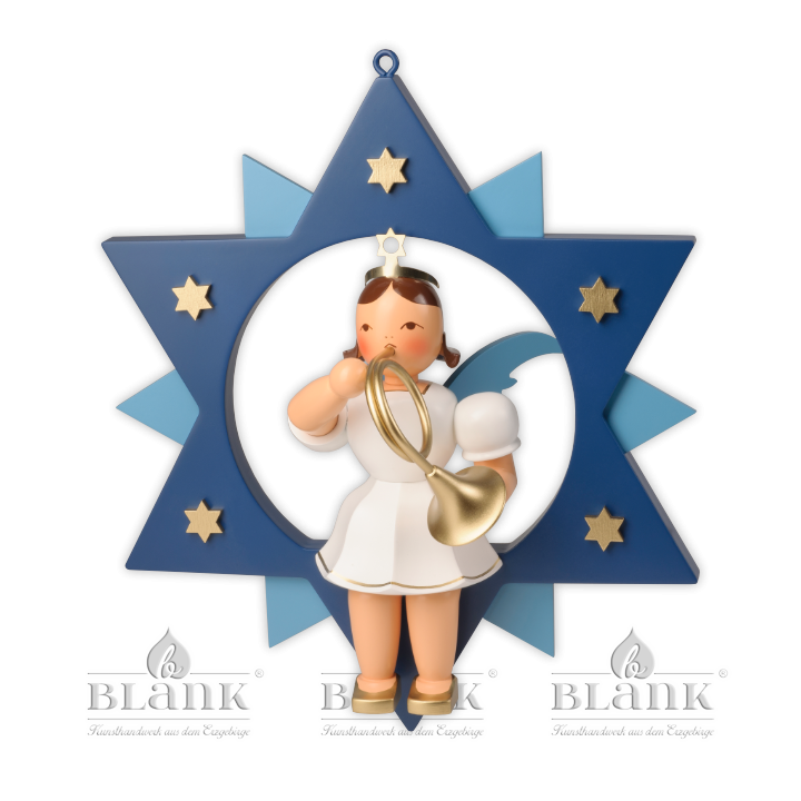 ESFM 015 Angel in a Star with French Horn, 30 cm, coloured