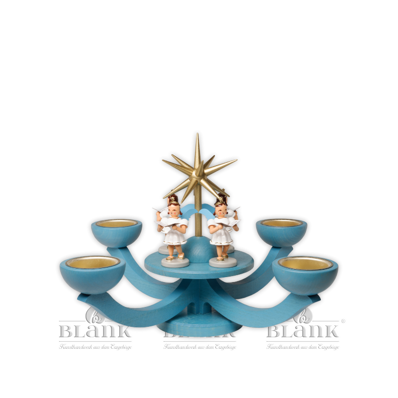 LEF 054T Advent Candle Holder for Tealights with 4 standing Angels, blue