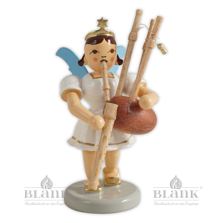 EKF 085 Angel with Short Pleated Skirt and Bagpipes, coloured