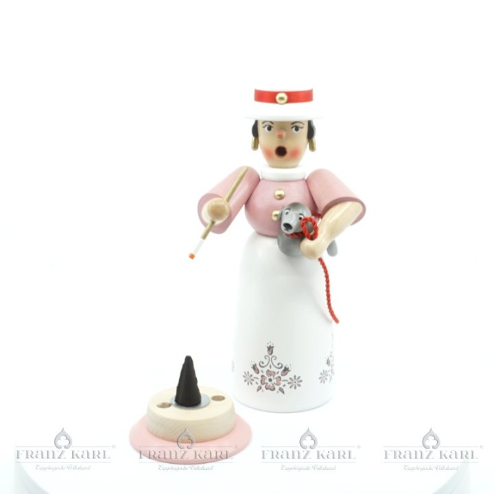 Räucherfrau Lady mit Hund, farbig