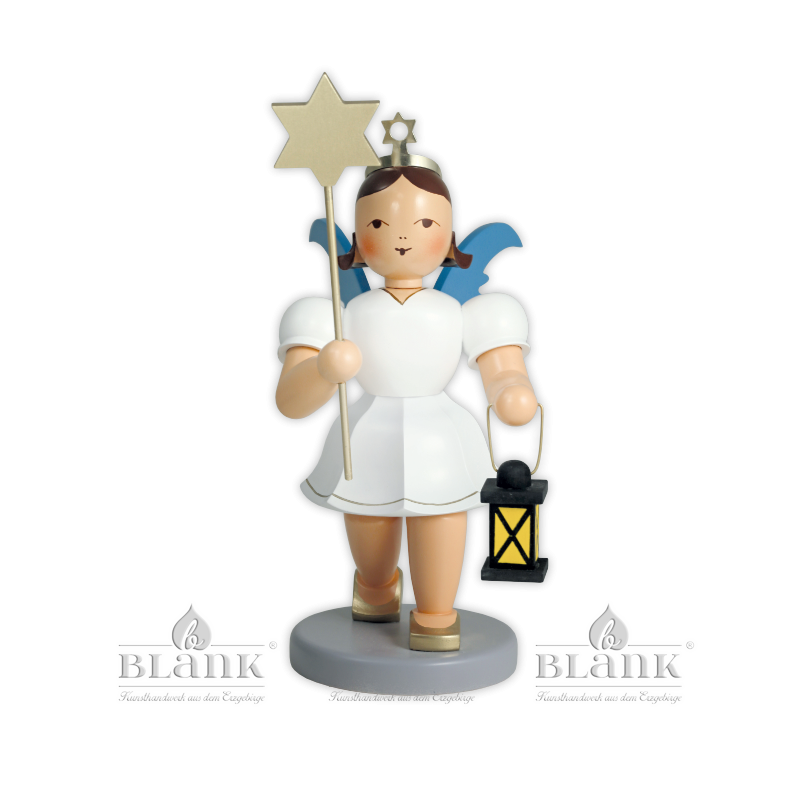 Angel with Short Pleated Skirt with Lantern / Star, 23 cm, coloured
