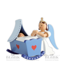 Cradle with kneeling long robed angel, colored