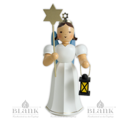 Angel with Long Pleated Robe with Lantern / Star, 23 cm, coloured
