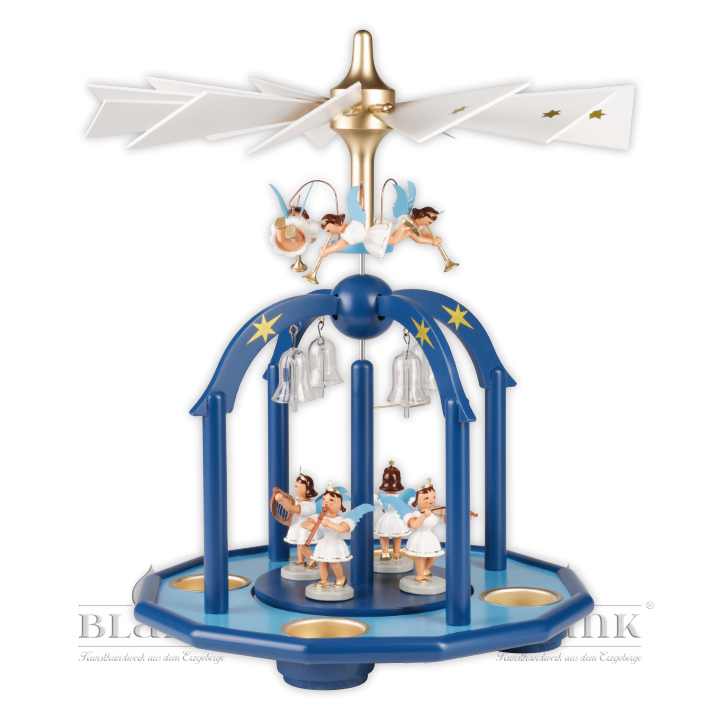 PGF 002T Pyramide mit 7 Engeln und Glasglöckchen mit Teelichthaltern, farbig