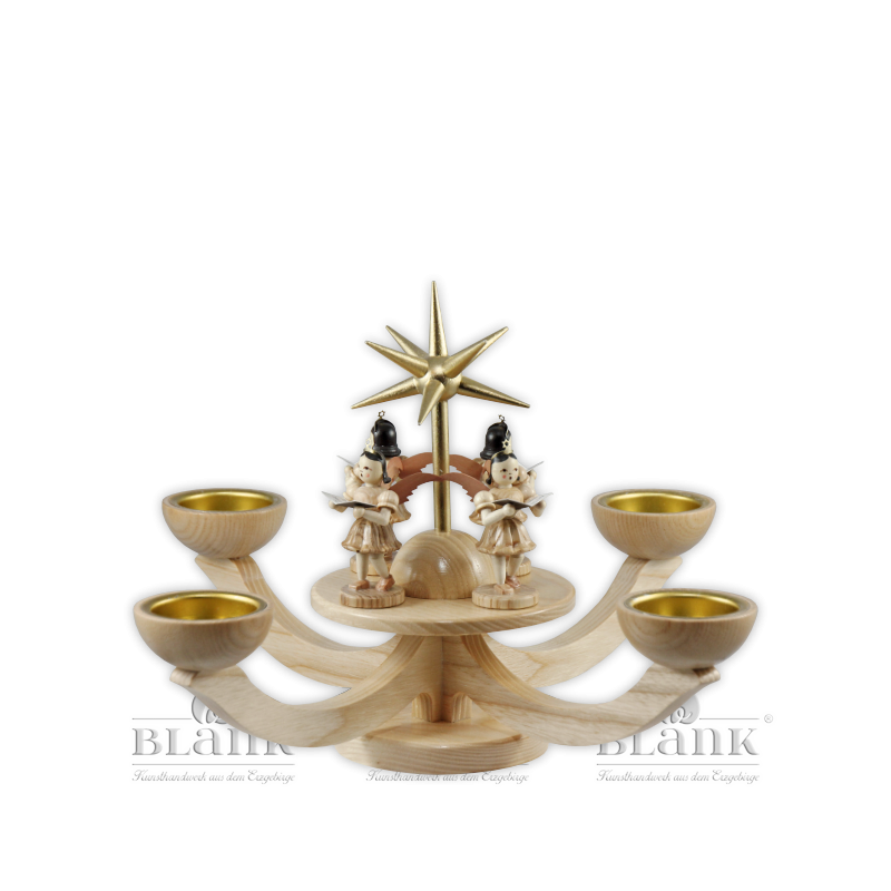 Advent Candle Holder for Tealights with 4 standing Angels, natural