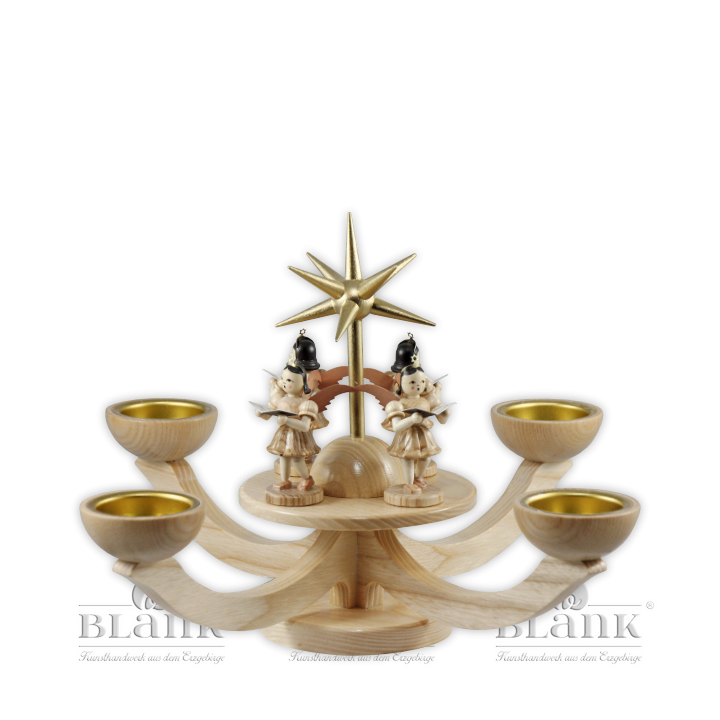 Advent Candle Holder for Tealights with 4 standing Angels, natural