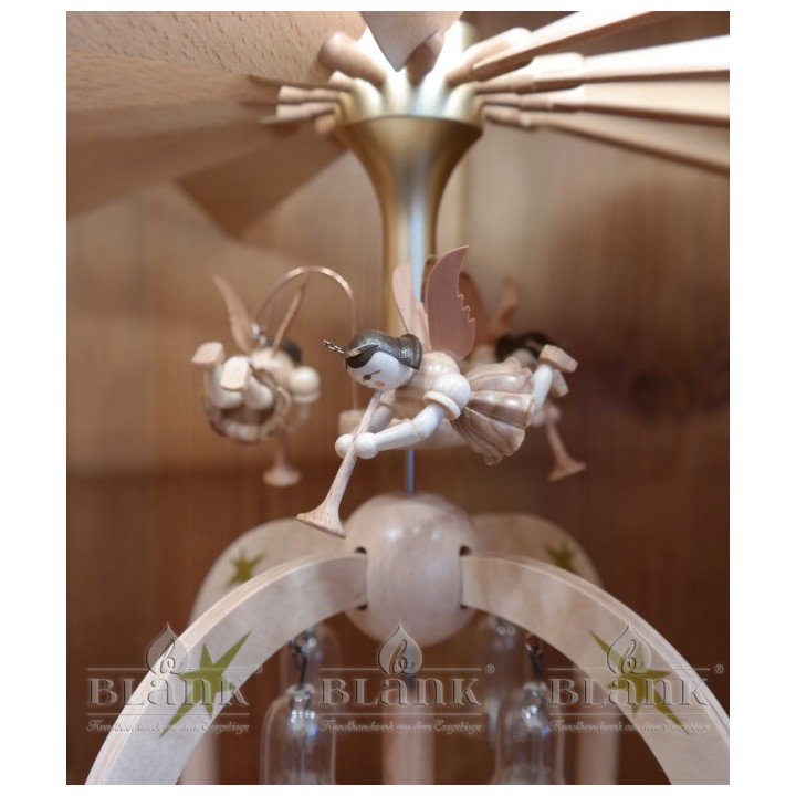 Pyramid with 7 angels and little  bells of glass with tea light holders
