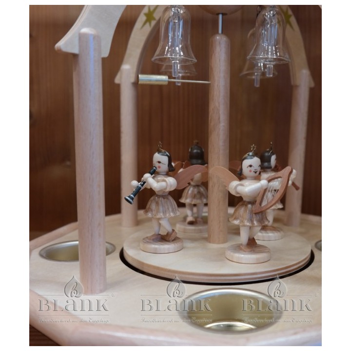 Pyramid with 7 angels and little  bells of glass with tea light holders