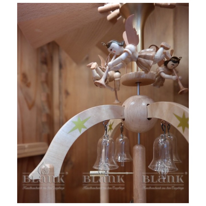 Pyramid with 7 angels and little  bells of glass with tea light holders