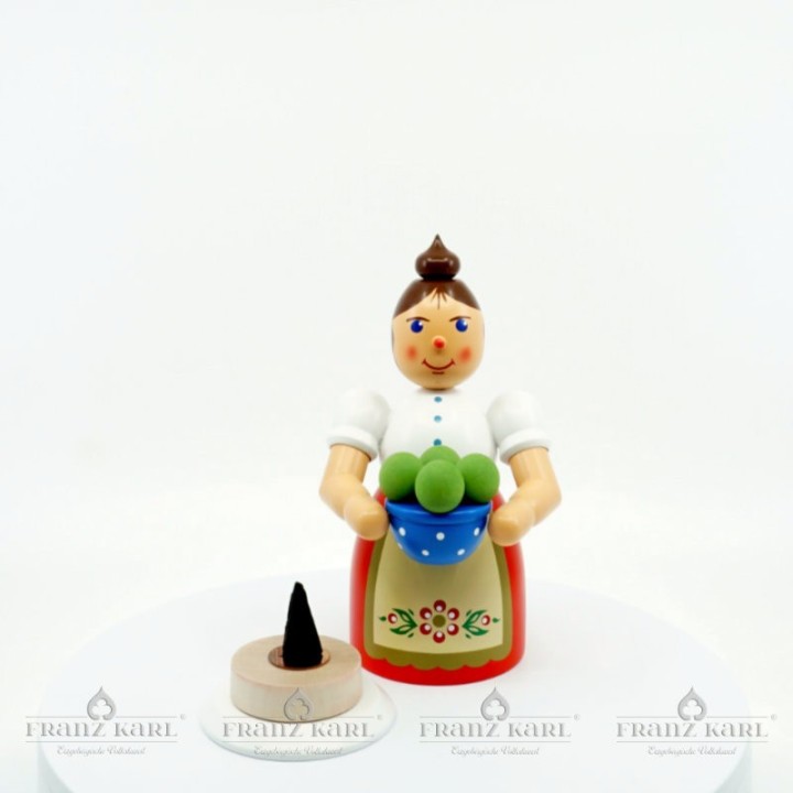 Incense smoking woman with apron and dumplings - 17 cm (6.7 inches)