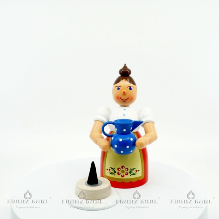 Incense smoking woman with apron and mug - 17 cm (6.7 inches)