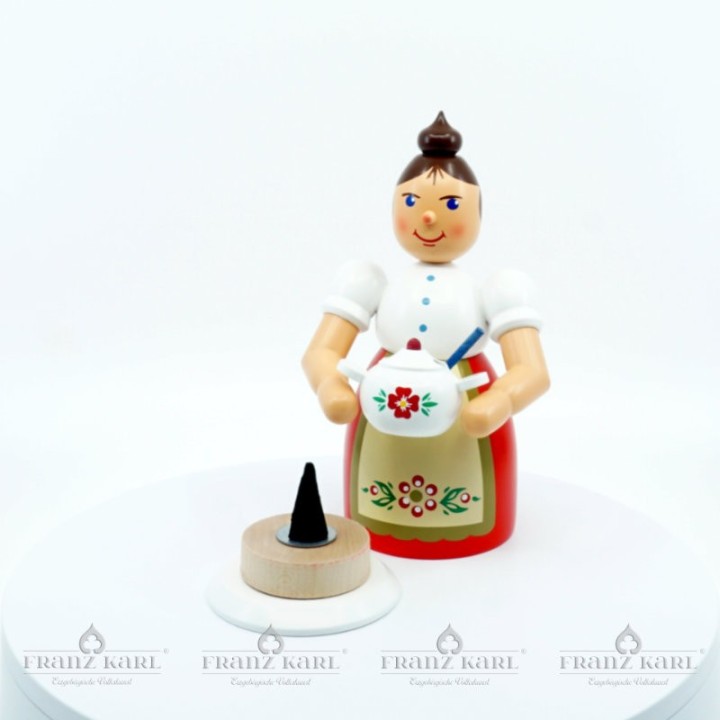Incense smoking woman with apron and terrine - 17 cm (6.7 inches)