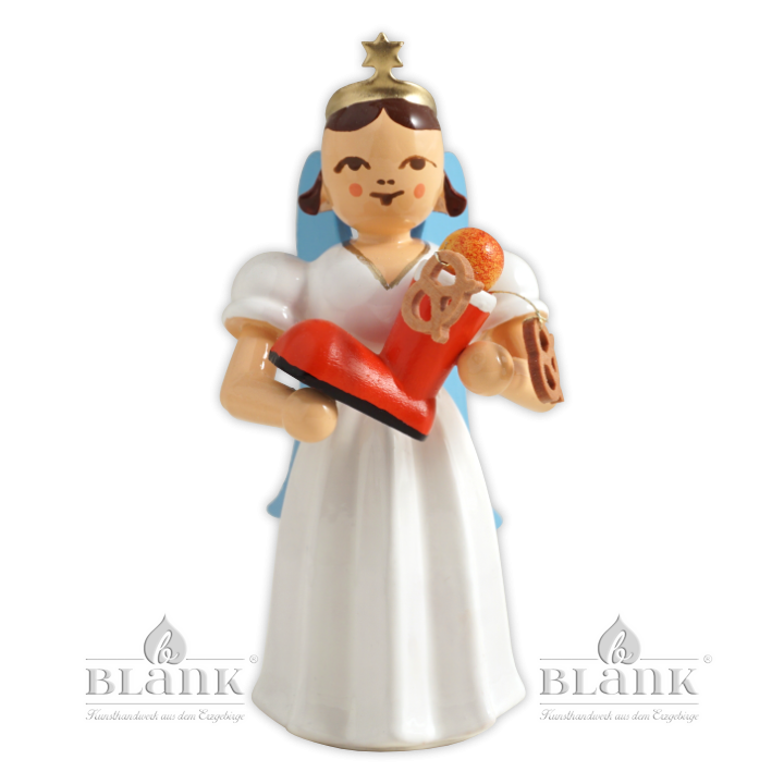 ELF-MF 014 Angel with Long Pleated Robe and Santa's Boot, coloured