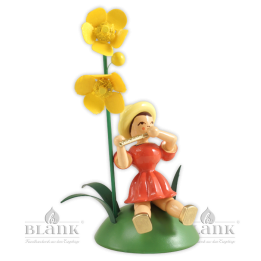 BKS 033 Blumenkind mit Butterblume und Piccoloflöte, sitzend