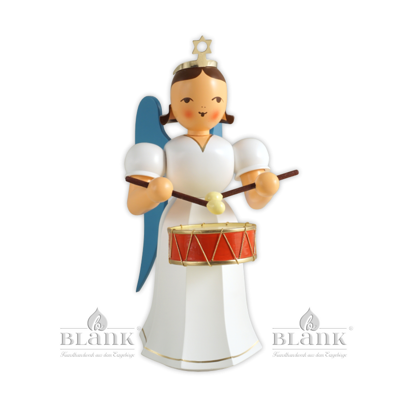 ELFM 016 Angel with Long Pleated Robe and Drum, 20 cm, coloured