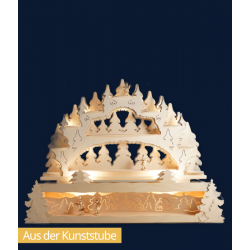 LU-TH1 Schwibbogen Tannenwald, natur - beleuchtet mit Engeln und Sockel