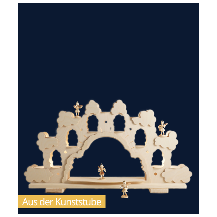 LU-6120 Schwibbogen Engelwolke, natur  - beleuchtet mit Engeln