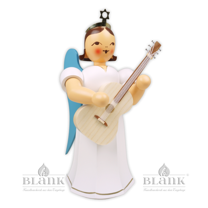 Angel with Long Pleated Robe and Guitar, 22 cm, coloured