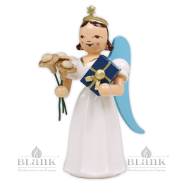 ELF 088 Angel with Long Pleated Robe and Floral Greeting, coloured