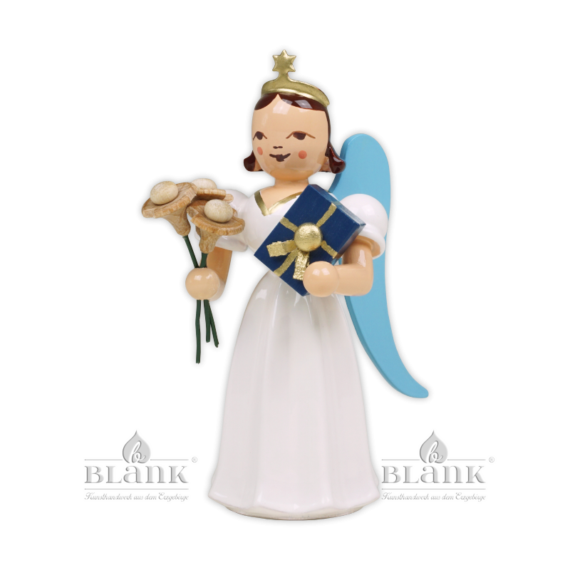 ELF 088 Angel with Long Pleated Robe and Floral Greeting, coloured
