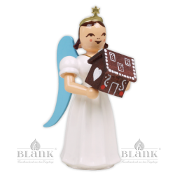 ELF-MF 015 Angel with Long Pleated Robe and Gingerbread House, coloured