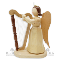 ELM 008 Angel with Long Pleated Robe and Harp, 20 cm - left