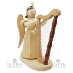 ELM 008 Angel with Long Pleated Robe and Harp, 20 cm