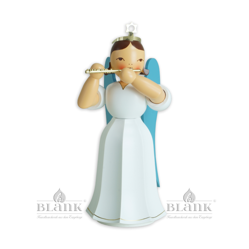 ELFM 075 Angel with Long Pleated Robe and Piccolo, 22 cm, coloured