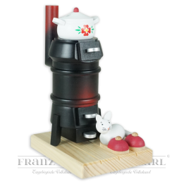 Incense smoking wood stove, black with cat - 16 cm (6.3 inches)