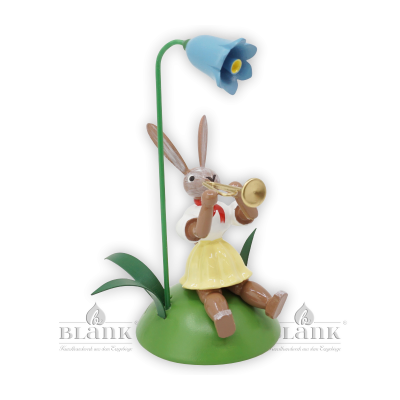 Sitting Easter Bunny with Trumpet and Bellflower, coloured