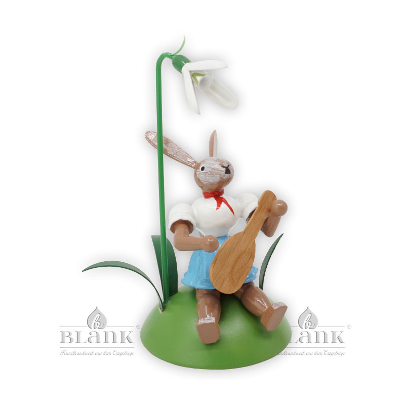 Sitting Easter Bunny with Mandolin and Snowdrops, coloured