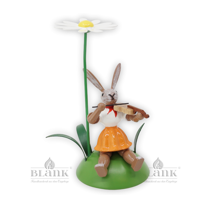 Sitting Easter Bunny with Violin and French Daisy, coloured